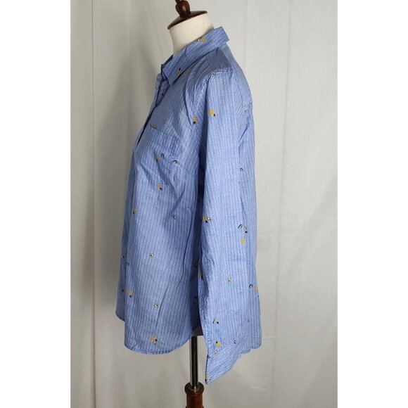 OLD NAVY  Button Up Shirt M The Classic  Blue Striped Avocado Pineapple - Picture 7 of 10